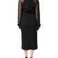 Black Sheer Yoke Rosette Sheath Midi Dress
