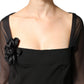 Black Sheer Yoke Rosette Sheath Midi Dress
