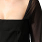 Black Sheer Yoke Rosette Sheath Midi Dress