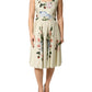Beige Floral Sleeveless A-line Dress