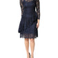 Blue Lace Ruffle A-line Knee Length Dress
