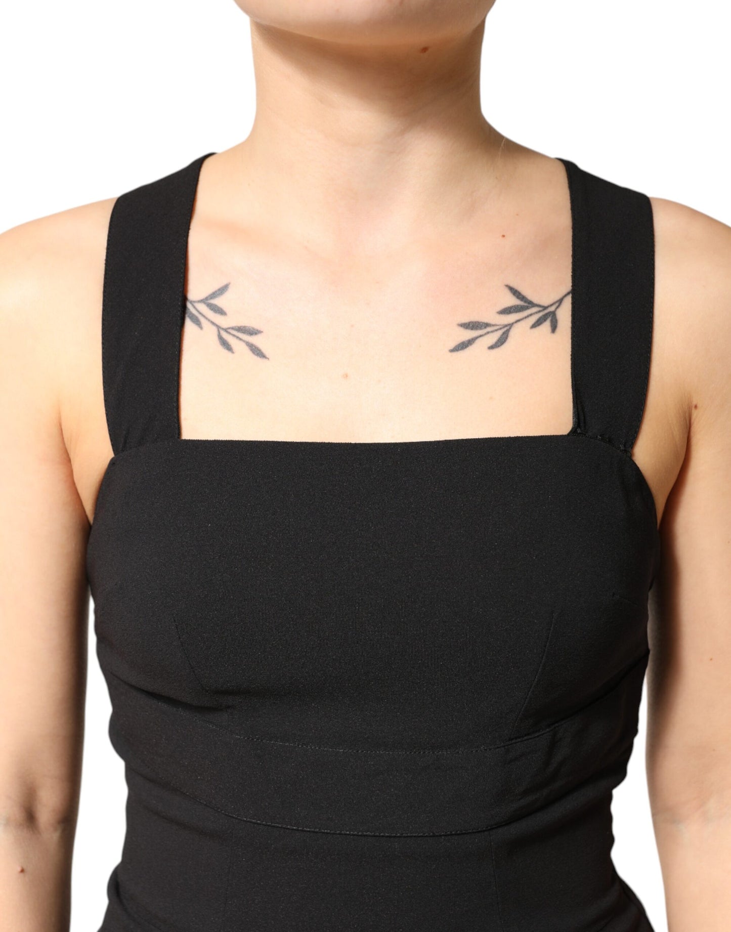 Black Square Neck Sleeveless Midi Dress