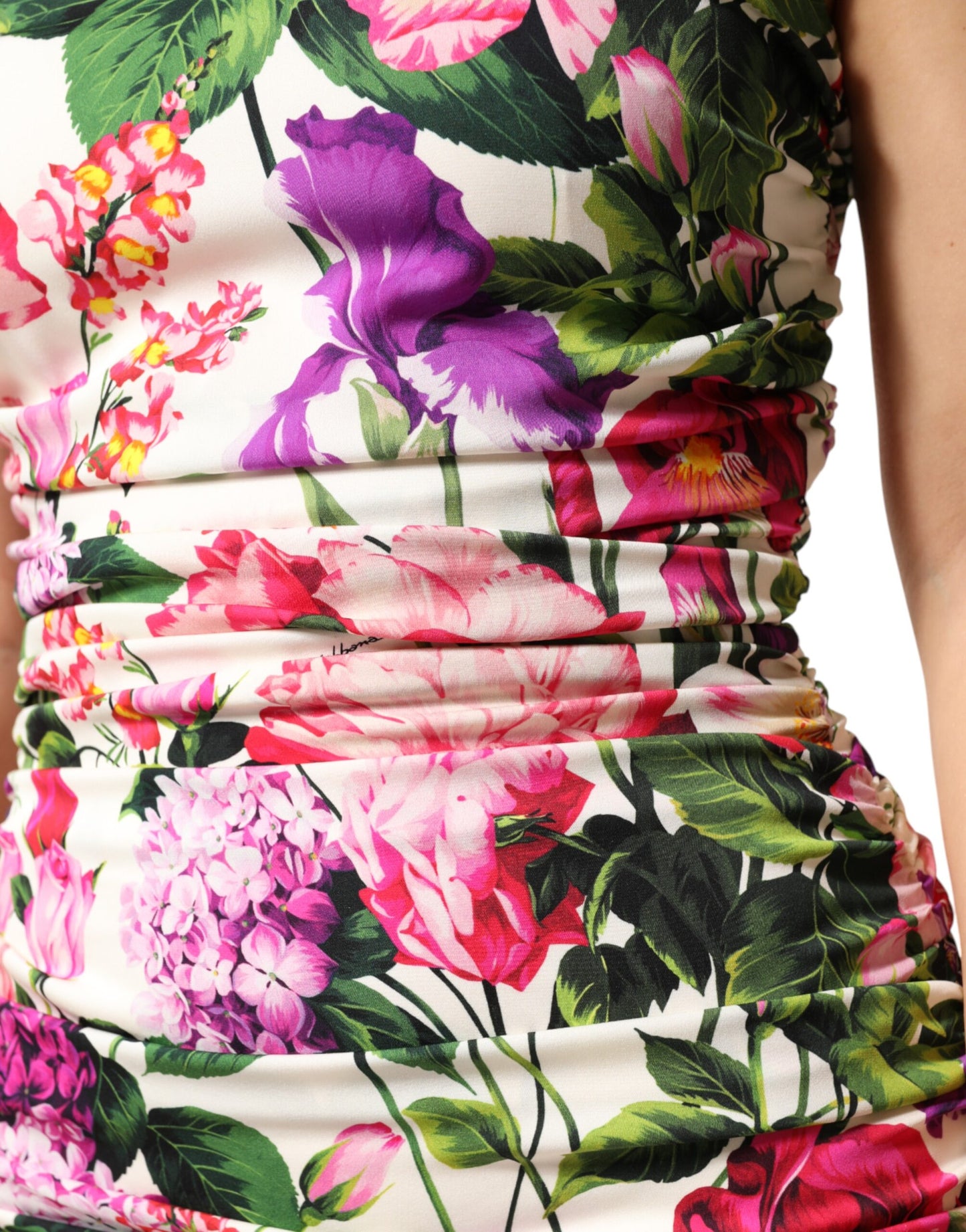 Multicolor Floral Ruched Silk Charmeuse Mini Dress