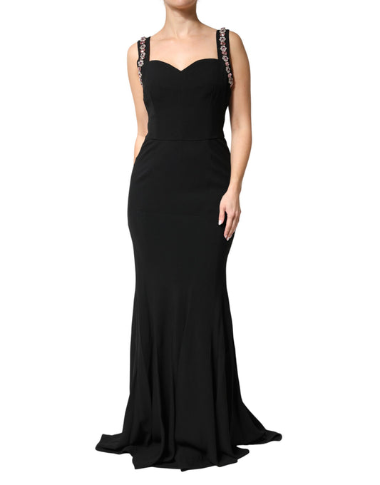 Black Embellished Bodycon Long Gown Dress
