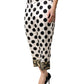 White Black Polka Dot Silk Mid Waist Cropped Pants