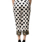 White Black Polka Dot Silk Mid Waist Cropped Pants