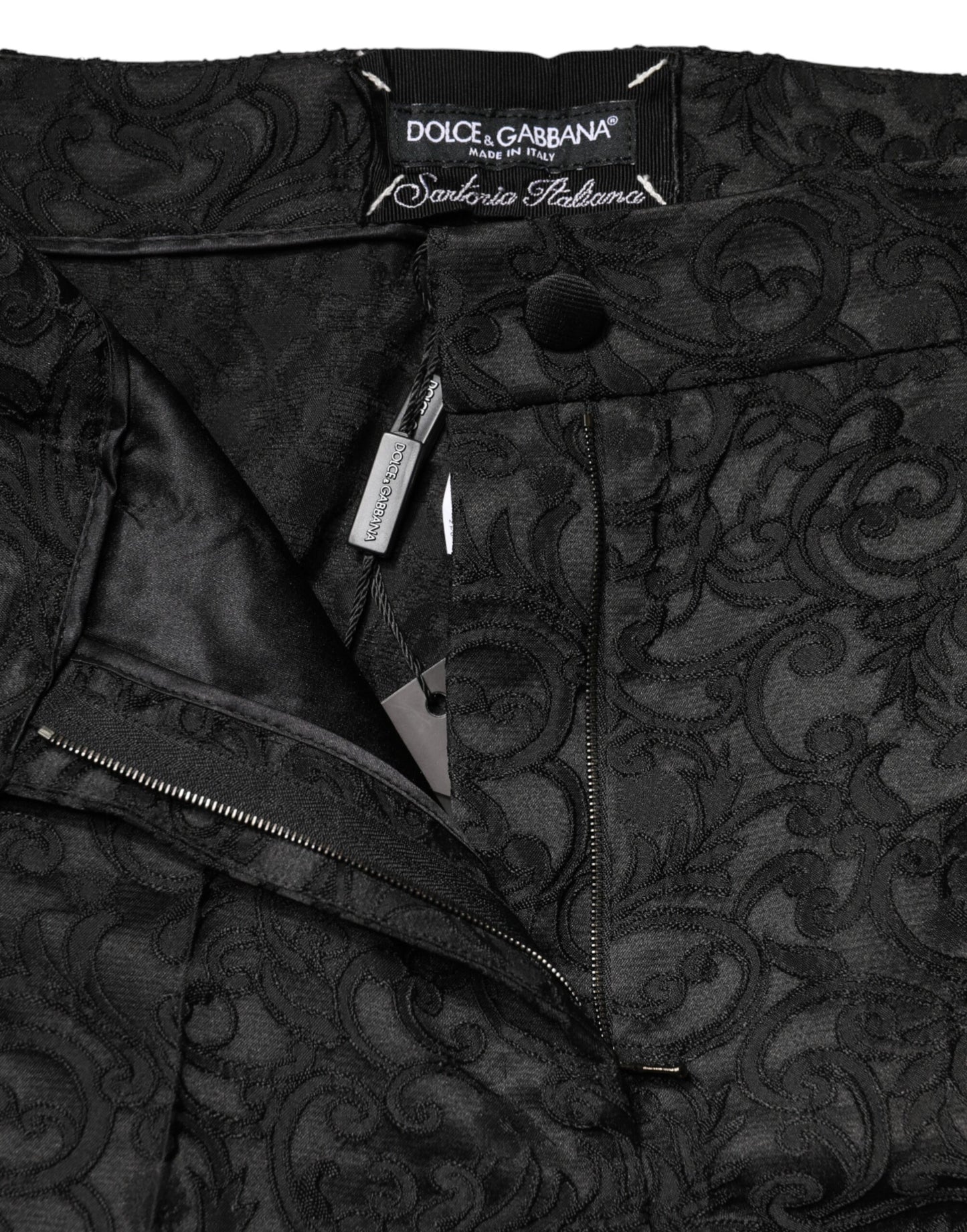 Black Floral Brocade High Waisted Trouser Pants