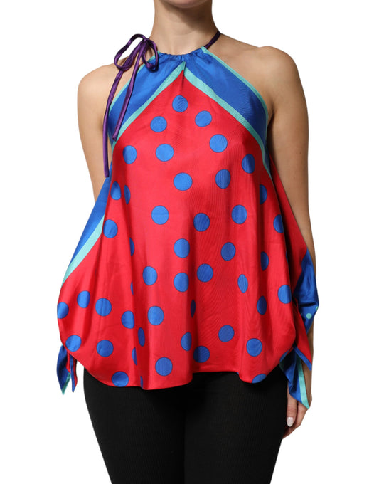 Multicolor Polka Dot Tie Halter Blouse  Top
