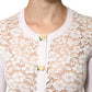 Cream Lace Knit Rose Button Cardigan Sweater