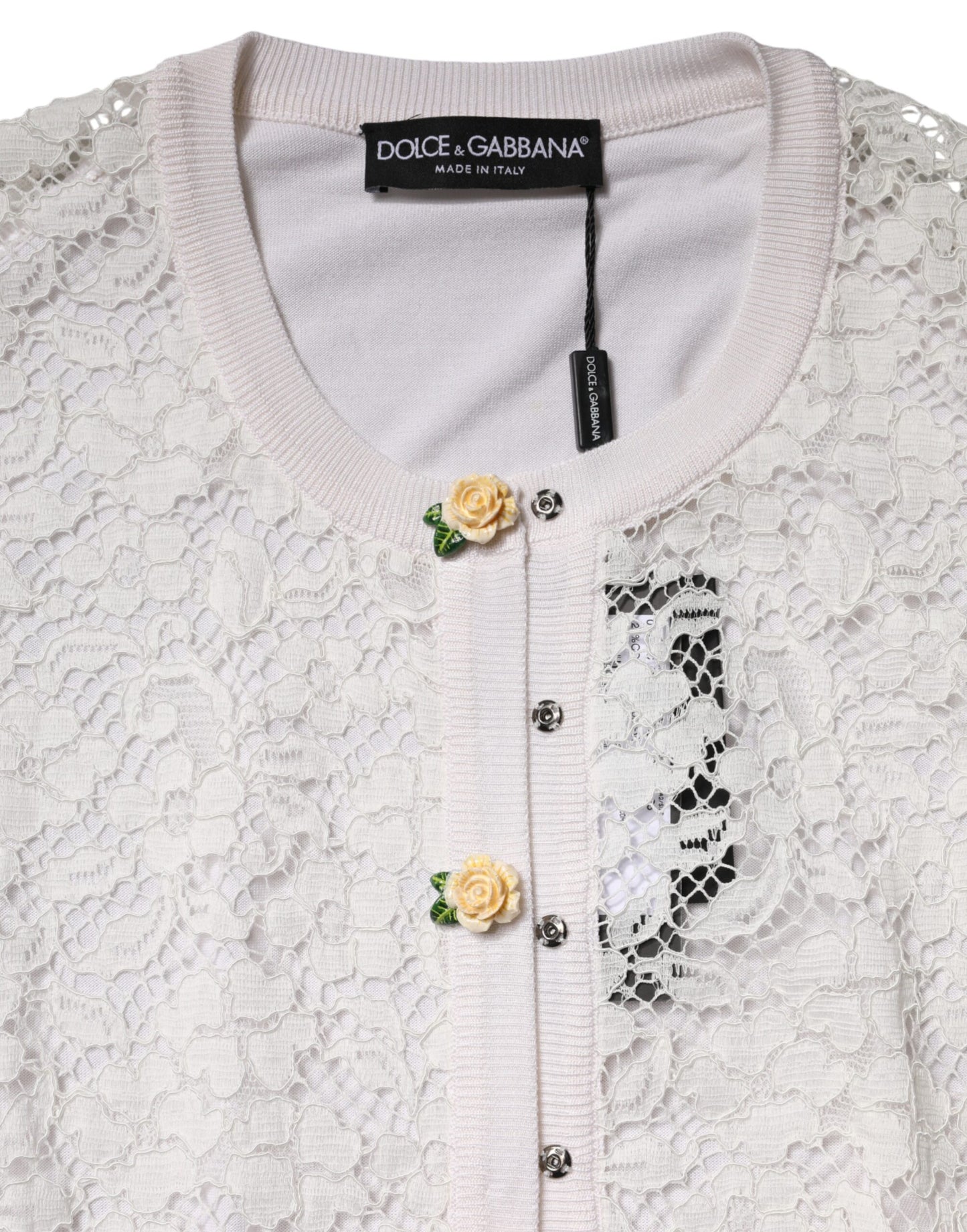 Cream Lace Knit Rose Button Cardigan Sweater