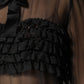 Black Silk Sheer Ruffle Tie-Neck Blouse Top