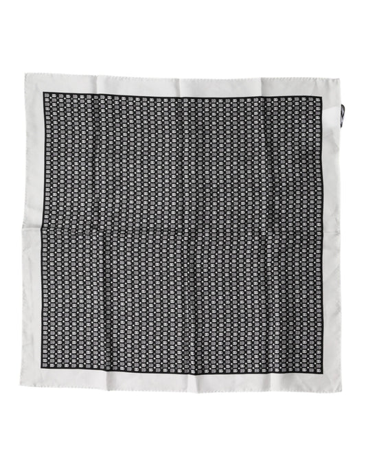 White Black Patterned Square Foulard Scarf