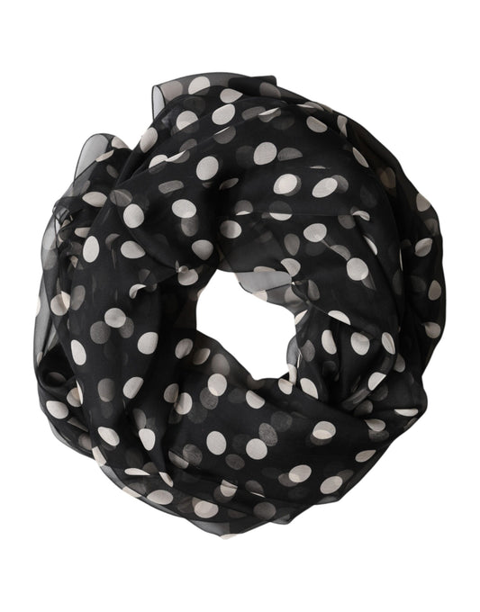 Black Polka Dot Silk Neck Wrap Shawl 205cm x 137cm Scarf