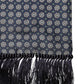 Blue Patterned Silk Fringes Foulard 138cm x 15.5cm Scarf