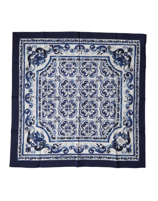 Blue Majolica Cotton Square Lace Stole 53cm x 53cm Scarf