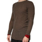 Brown Black Stripes Wool Crew Neck Pullover Sweater