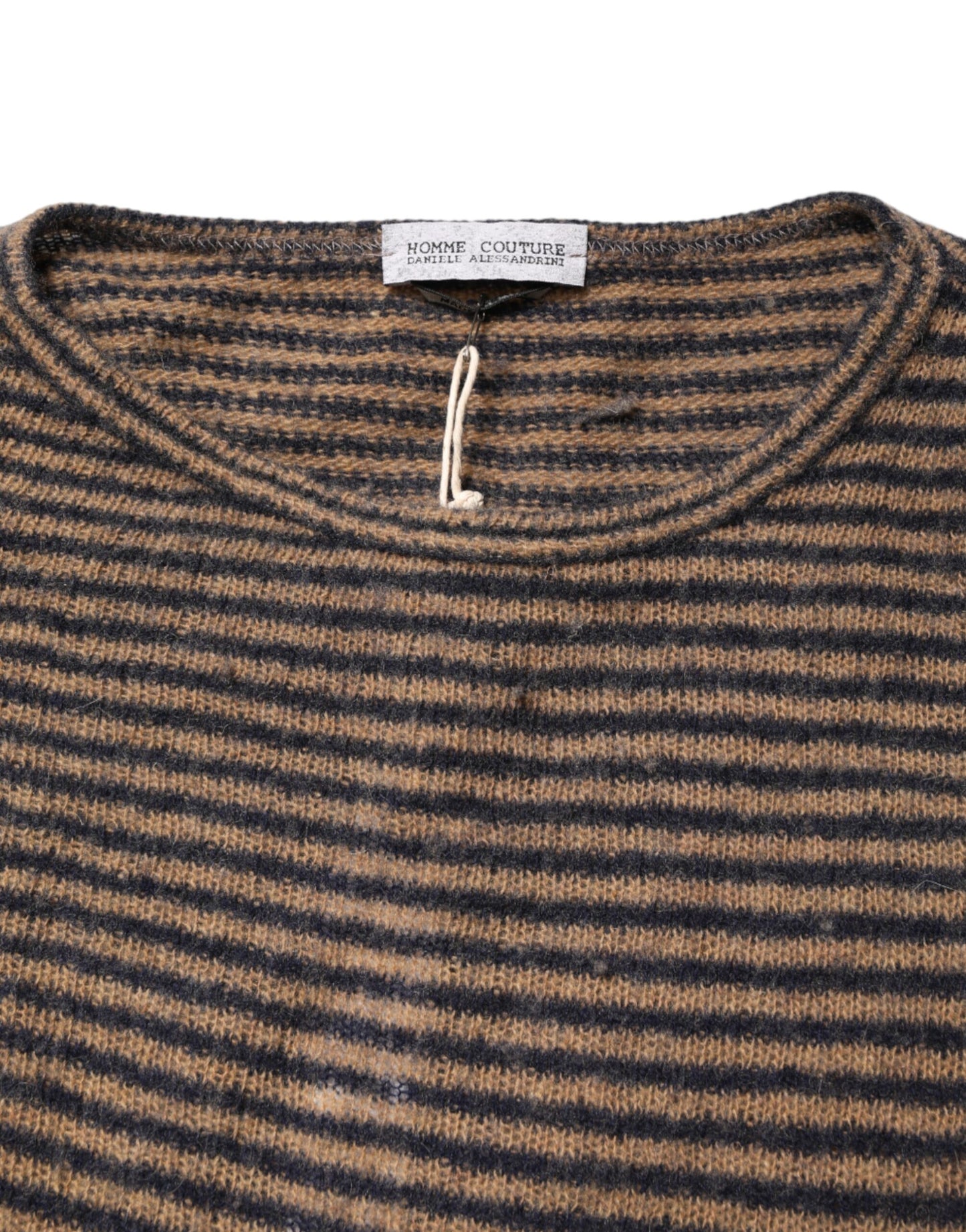Brown Black Stripes Wool Crew Neck Pullover Sweater