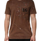 Brown Splash Color Cotton Crew Neck T-shirt