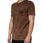 Brown Splash Color Cotton Crew Neck T-shirt