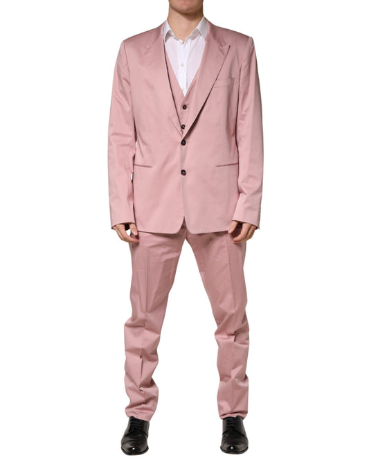 Pink Cotton Single Breasted 3 Piece Suit