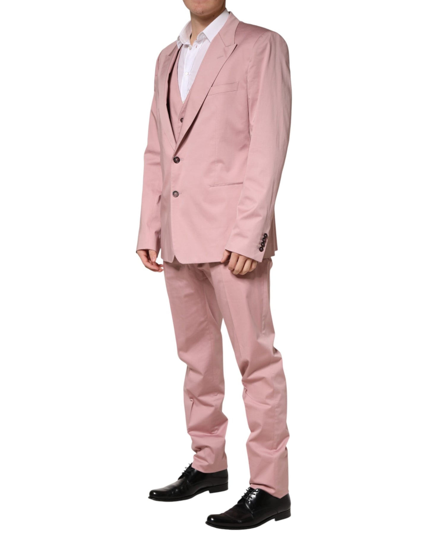 Pink Cotton Single Breasted 3 Piece Suit