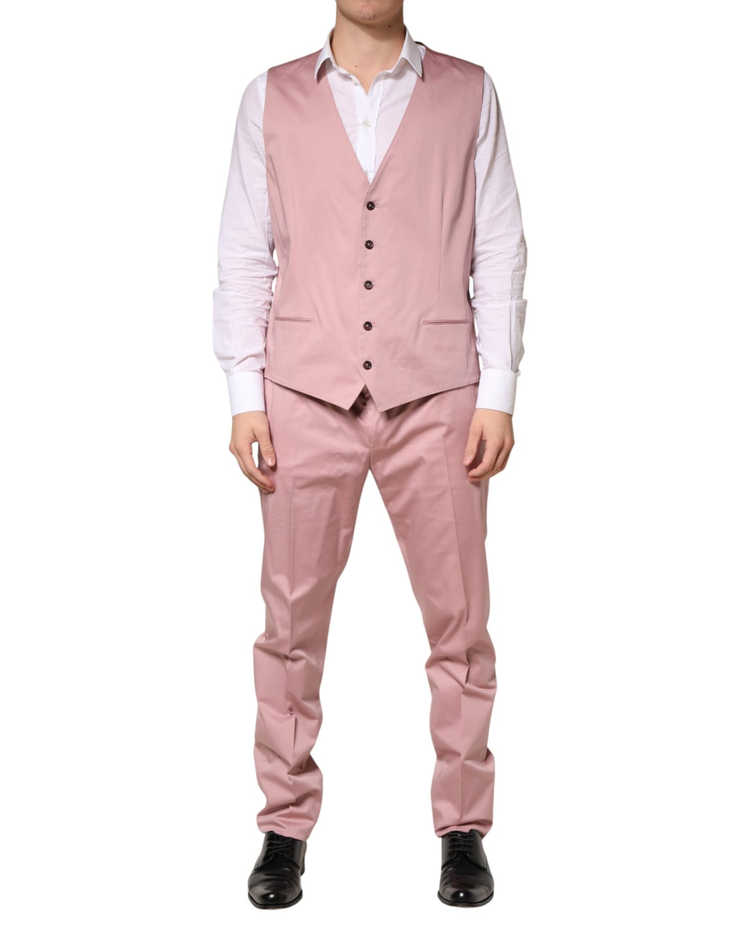 Pink Cotton Single Breasted 3 Piece Suit