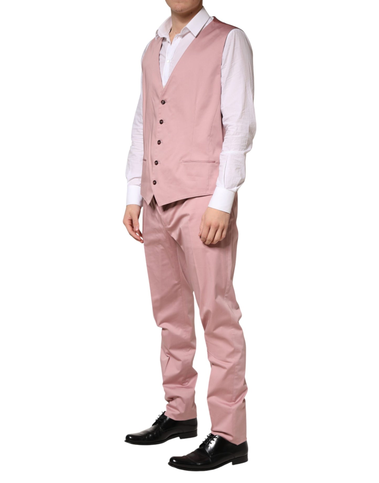 Pink Cotton Single Breasted 3 Piece Suit
