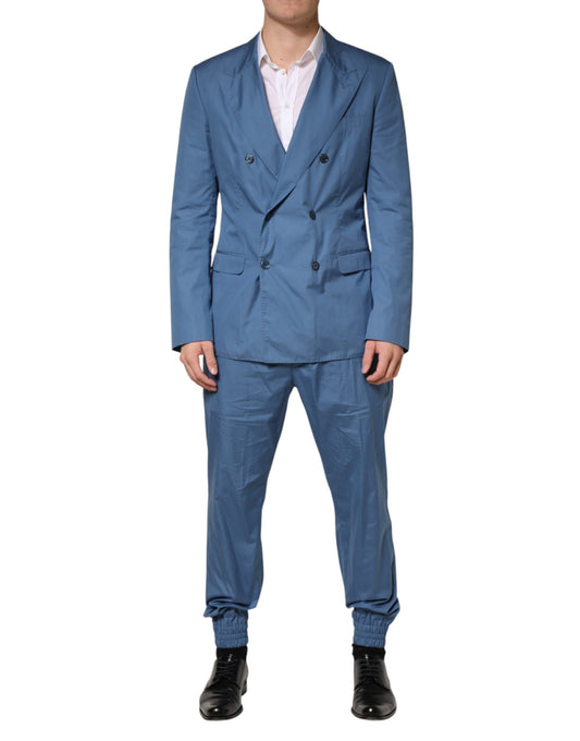 Blue Cotton Double Breasted 2 Piece  Suit