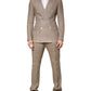 Beige Linen Double Breasted 2 Piece Men Suit