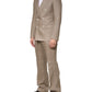 Beige Linen Double Breasted 2 Piece Men Suit