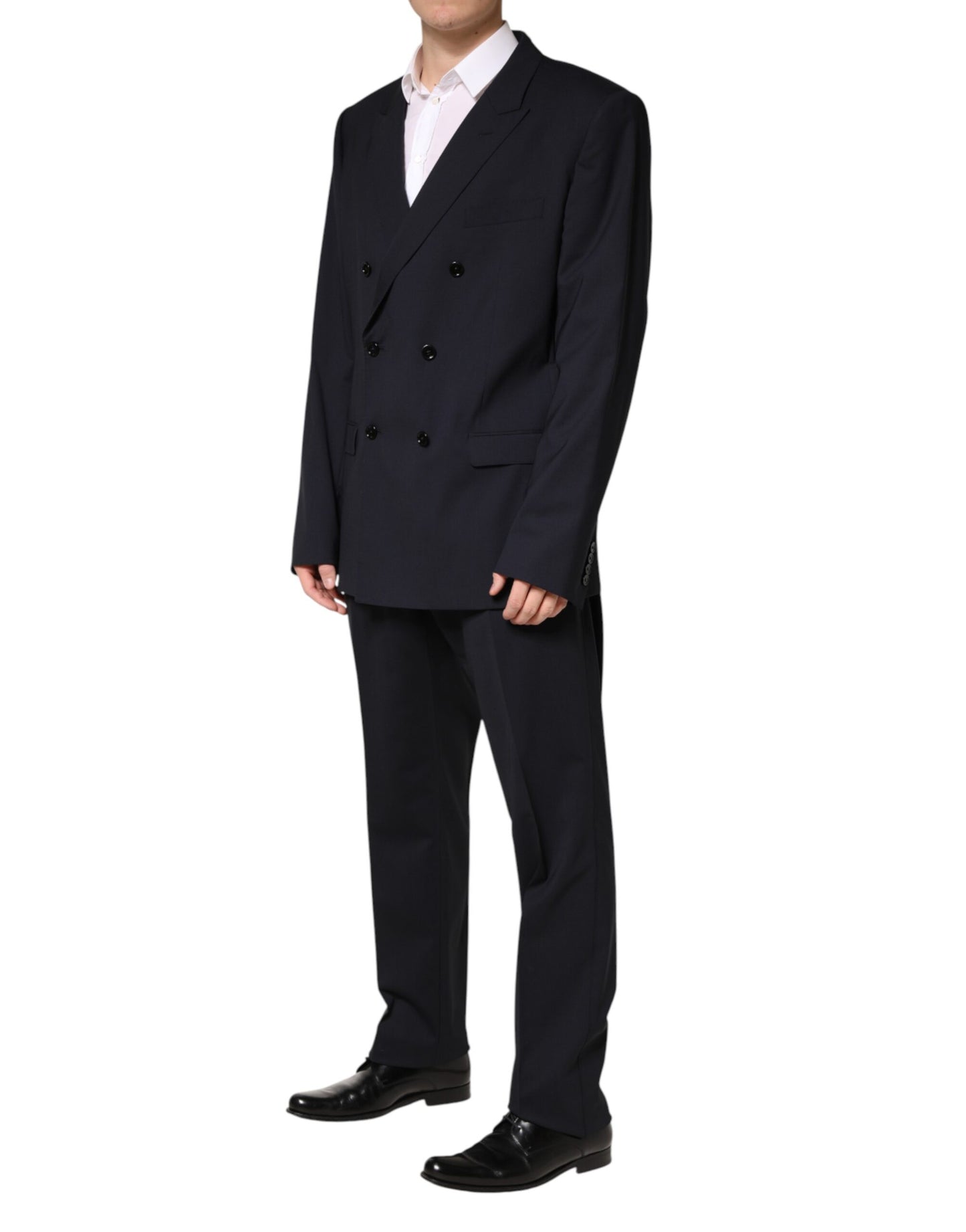 Blue Wool Double Breasted 2 Piece Men Suit