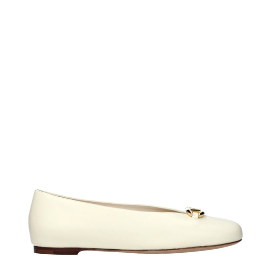 Beige Leather Ballet Flats