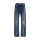 Blue Cotton High-Waisted Jean