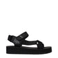 Black Fabric Flat Sandals