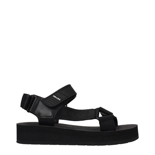 Black Fabric Flat Sandals