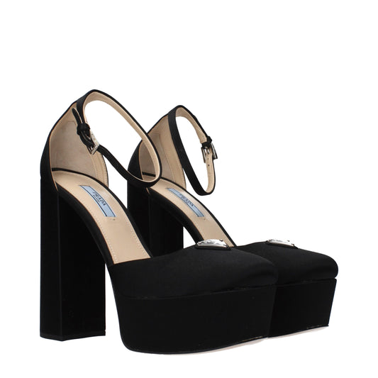 Black Satin Platform Pumps