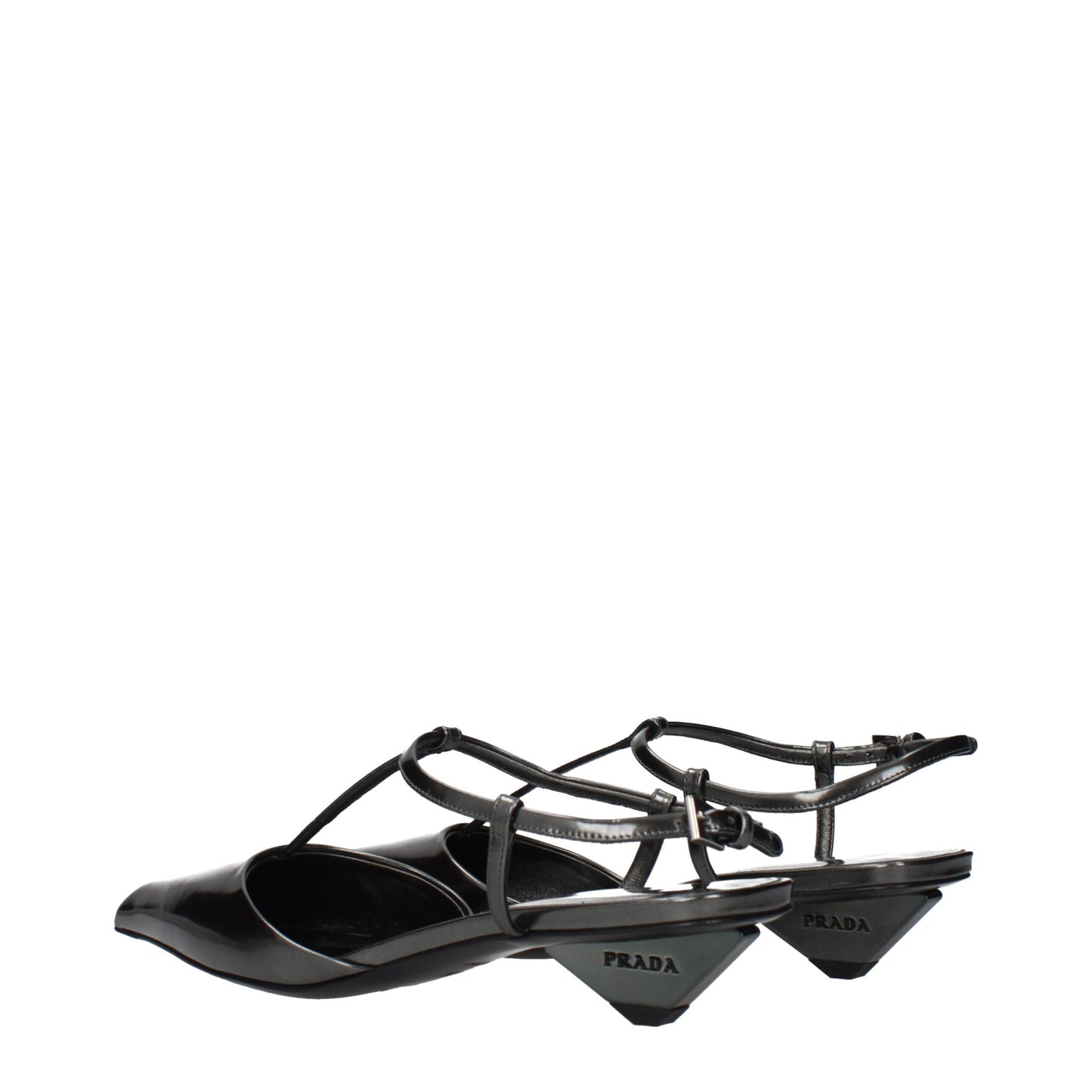 Gray Leather Flat Sandals