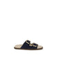 Black Calf Leather Bos Taurus Flat Sandals
