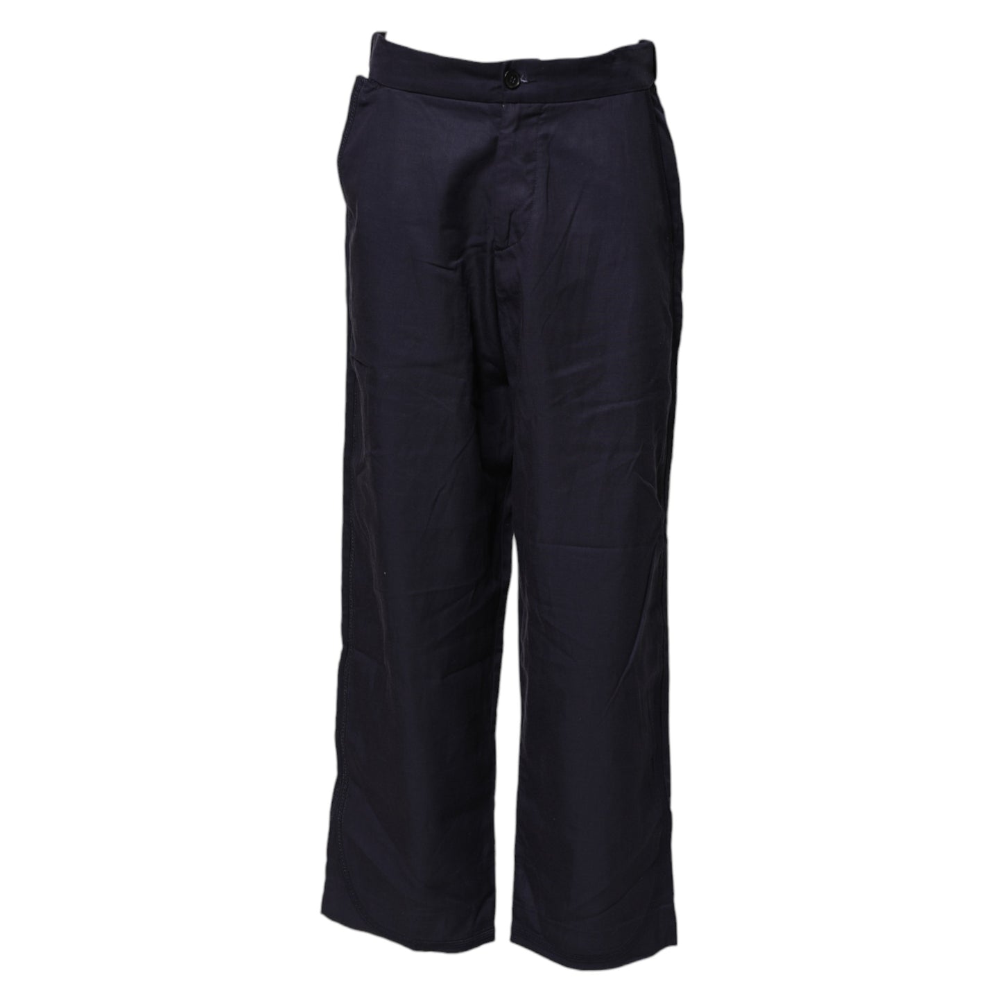 Navy Blue Straight High Waist Chino Casual Trouser Pants