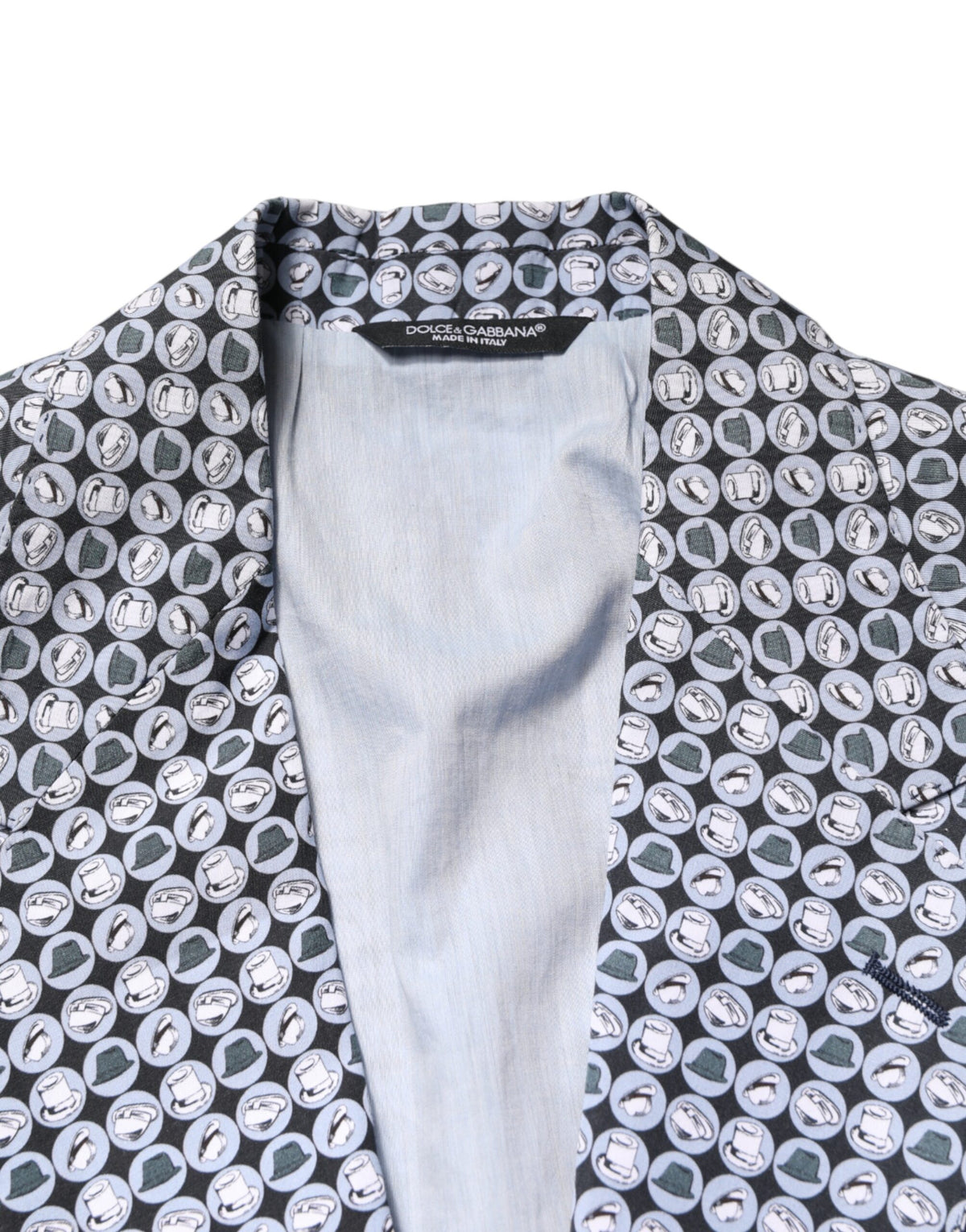 Blue Cotton Patterned Single Breasted Blazer