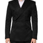 Black Cotton Double Breasted 2 Button Blazer