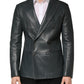 Dark Gray Leather Double Breasted 2Button Blazer