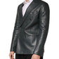 Dark Gray Leather Double Breasted 2Button Blazer