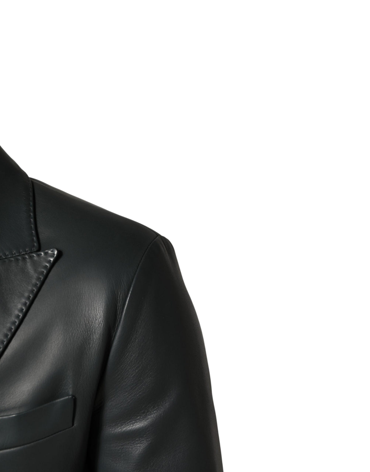 Dark Gray Leather Double Breasted 2Button Blazer