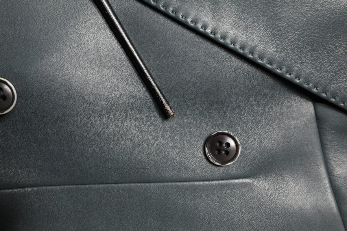 Dark Gray Leather Double Breasted 2Button Blazer