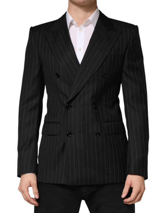 Dark Gray Stripes Double Breasted 2Button Blazer