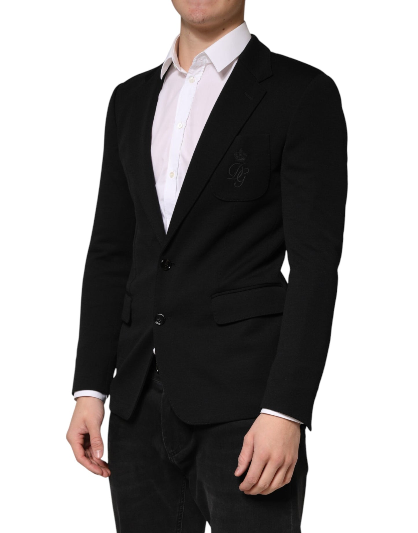 Black Wool Single Breasted 2 Button Blazer