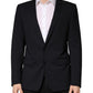 Black Wool Single Breasted 2 Button Blazer