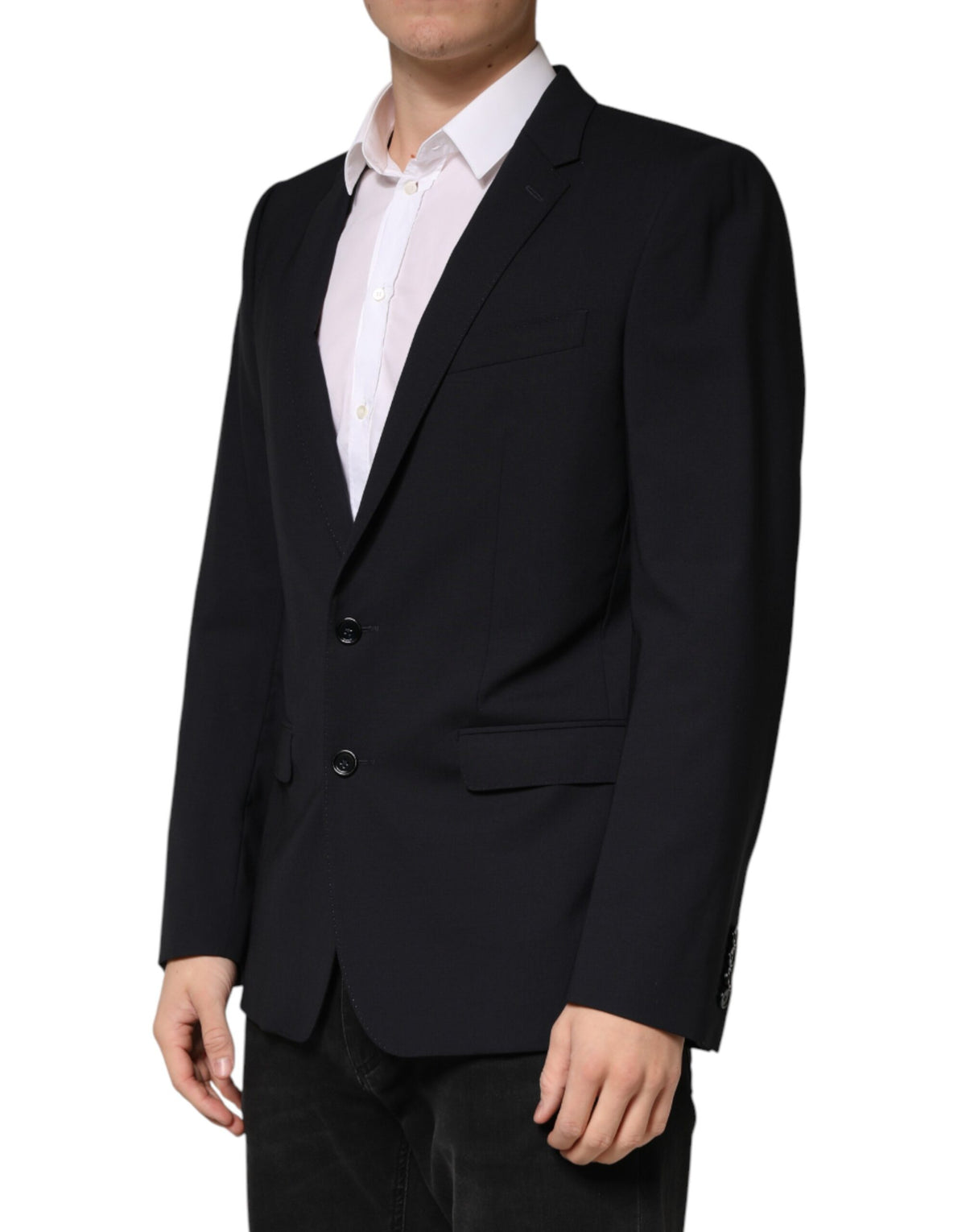 Dark Blue Wool Single Breasted 2 Button Blazer