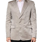 Beige Silk Single Breasted Jacket Men Blazer
